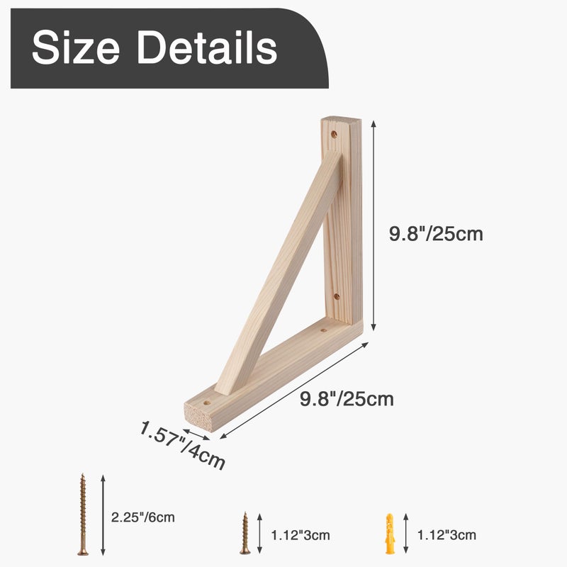 OVOV 2 Pack Wall Mount Wood Shelf Bracket Triangle Wooden Shelf Brackets for Plank Sconce Plug in Pendant Lamp Decorative DIY Wooden Bracket Include Mounting Screws 10 Inch - Image 3